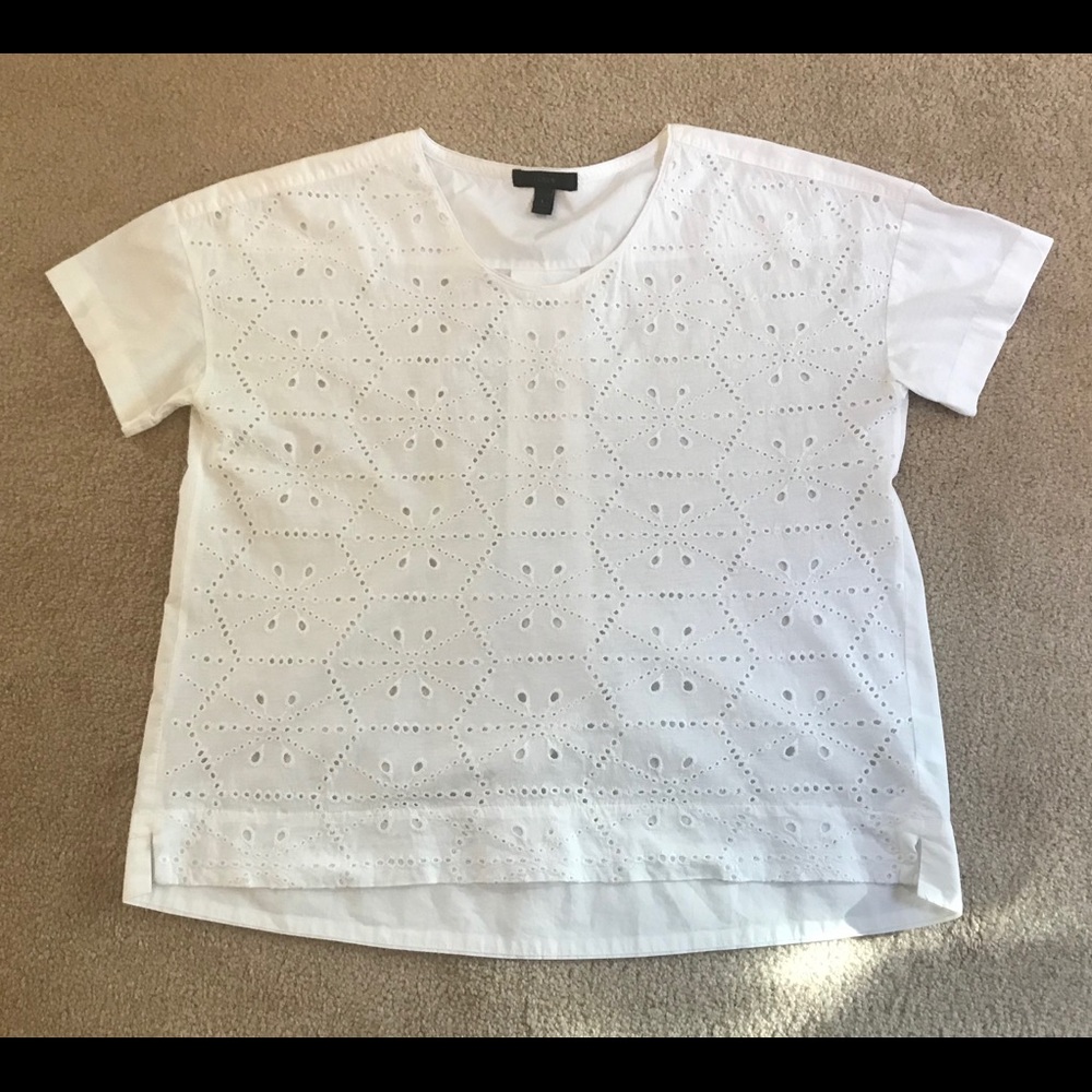 J.Crew Front Eyelet Little Sheer Short Sleeve Top